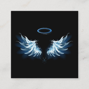 Carte D'appel Ailes d'ange bleues lumineuses sur fond noir