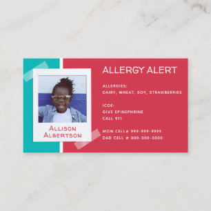 Carte D'appel Alerte allergique Enfants Photo Médicale Urgence g