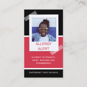 Carte D'appel Alerte allergique Enfants Photo Médicale Urgence g