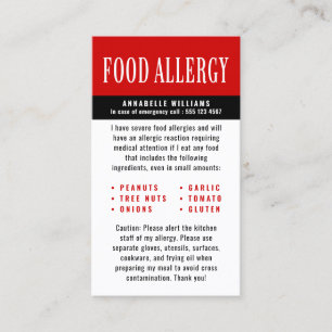 Carte D'appel Alerte d'allergie alimentaire