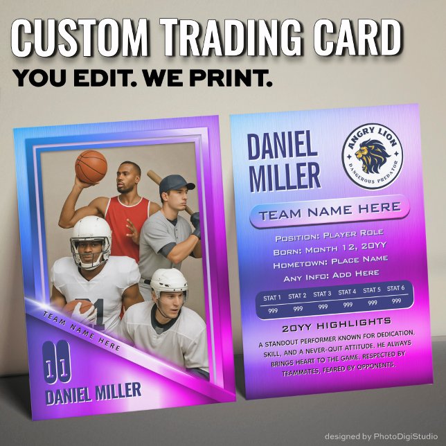 Carte D'appel All Sports Custom Trading Card, Neon Chrome Steel  (Custom All Sports Trading Card, Stainless Steel Neon Chrome Trading Card )