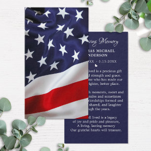 Carte D'appel American Flag Simple Funeral Memorial Prayer Card