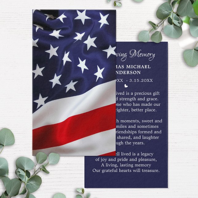 Carte D'appel American Flag Simple Funeral Memorial Prayer Card (Créateur téléchargé)