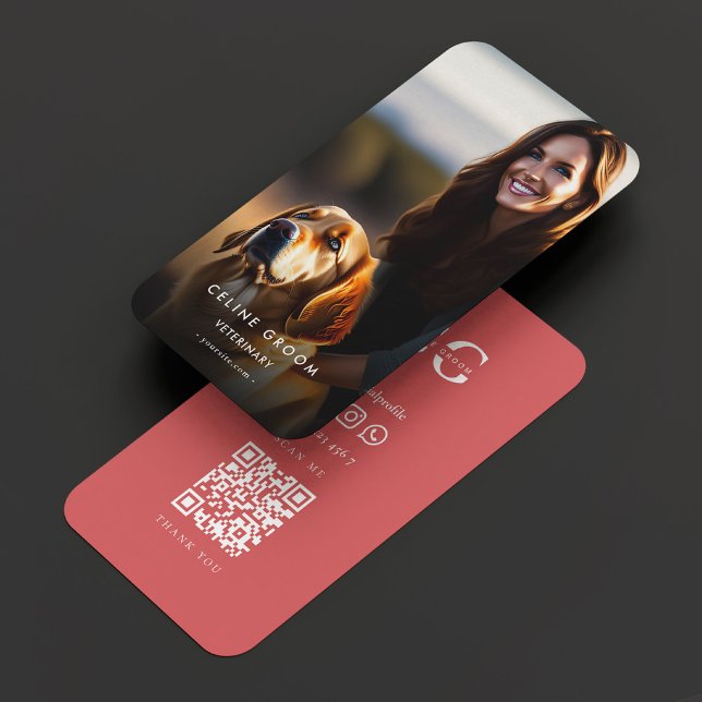 Carte D'appel Animaux de compagnie moderne Grooming Chien Groome (Modern Vet Pet Grooming Dog Groomer Photo Coral Calling Card
)