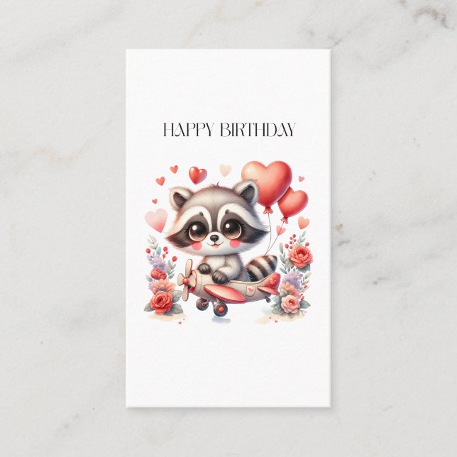 Carte D'appel Anniversaire de Raton Laveur Volant (Devant)