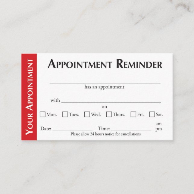 Carte D'appel Appointment Reminder Cards - Red (Devant)