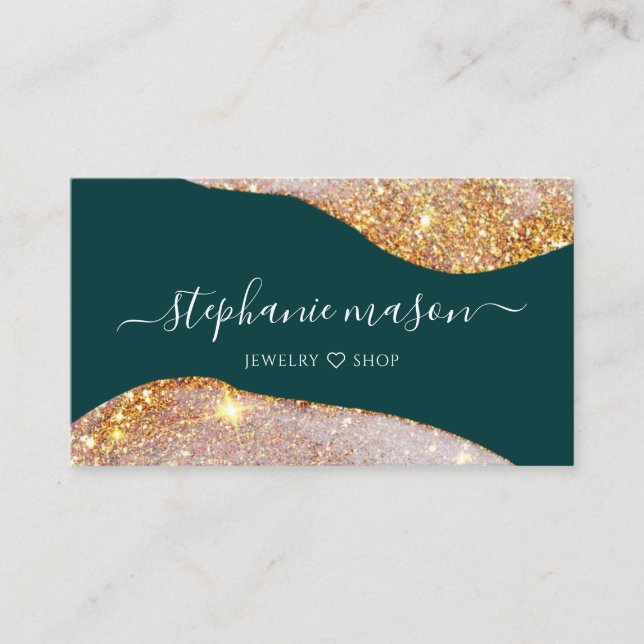 Carte D'appel Aquarelle Abstraite Parties scintillant or Vert Un (Devant)