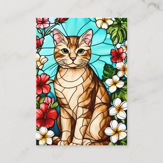 Carte D'appel Artistic Feline Portrait Amid Tropical Flowers  (Devant)