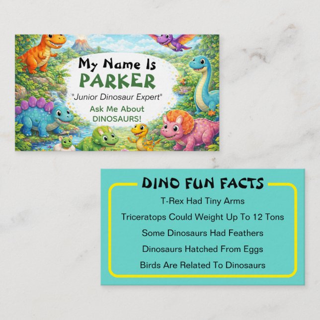 Carte D'appel Ask Me About Dinosaurs Kids Personal Calling Card (Devant / Derrière)