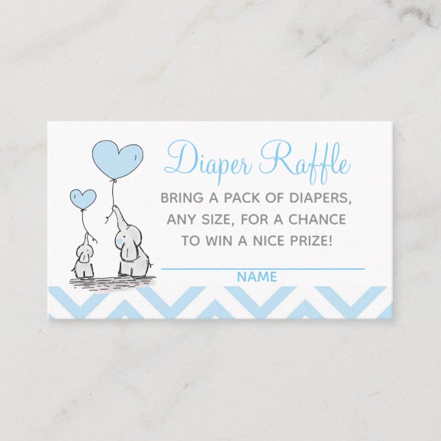 Carte D'appel Baby shower Déchets Raffle Baby Blue Elephants Cal (Devant)