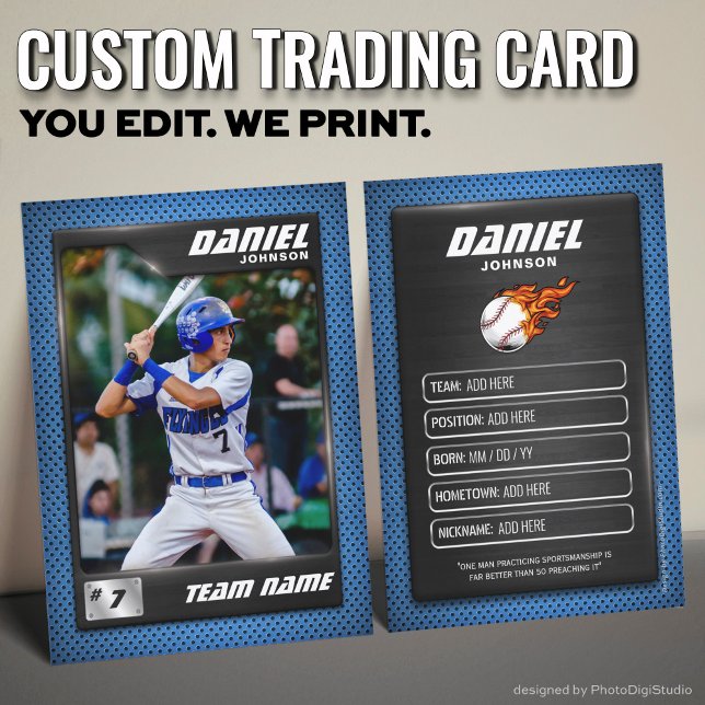 Carte D'appel Baseball Trading Card Blue Silver Baseball Player (Custom Baseball Trading Card, Blue Graphite Player Card)