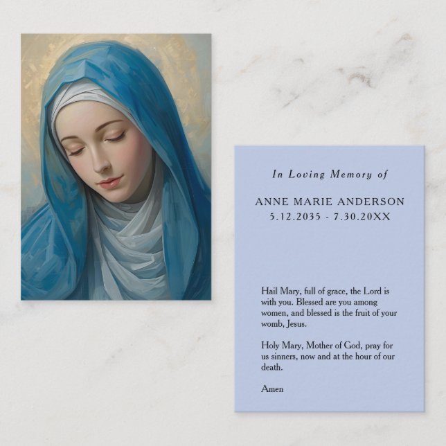 Carte D'appel Blue VIrgin Mary Memorial Card (Devant / Derrière)