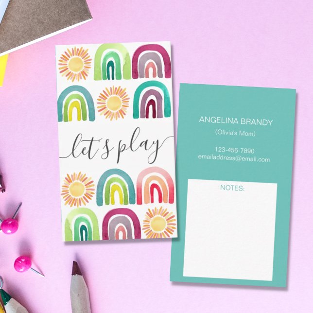 Carte D'appel Boho Let's Play Rainbow & Suns Playdate Mommy (Créateur téléchargé)
