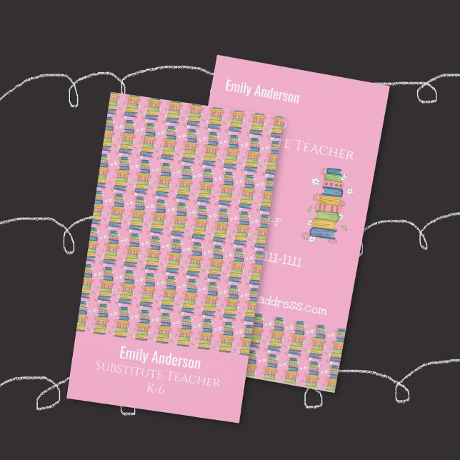 Carte D'appel Books Pattern Tutor Pink Vertical Business Card (Books pattern tutor pink vertical business card .)