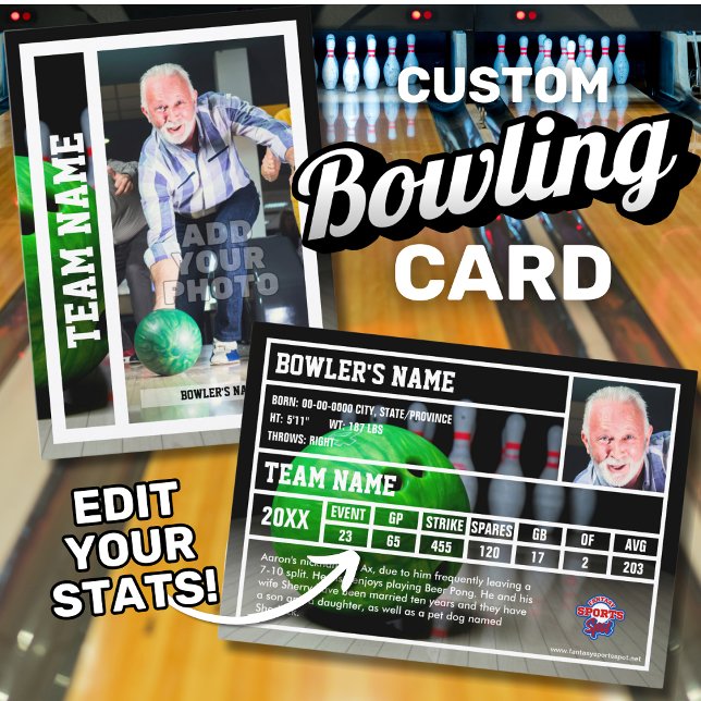 Carte D'appel Bowling Trading Card Souvenir (Custom bowler trading card that can be edited to include your personal bowling team stats.)