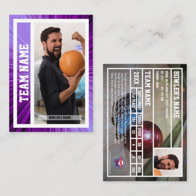 Carte D'appel Bowling Trading Card Tournament Souvenir violet (Devant / Derrière)