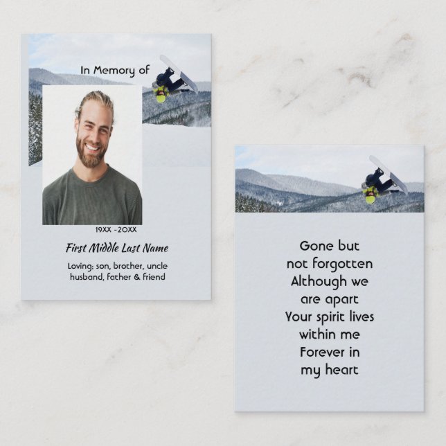 Carte D'appel Cadeau commémoratif de snowboard Hiver (Devant / Derrière)