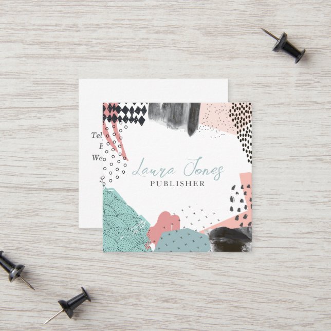 Carte D'appel Carré de l'éditeur de collage d'art Abstrait (Devant/Arrière en situation)