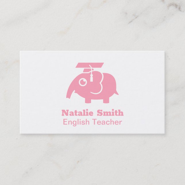 Carte D'appel Chapeau de diplômé éléphant rose mignon Enseignant (Devant)