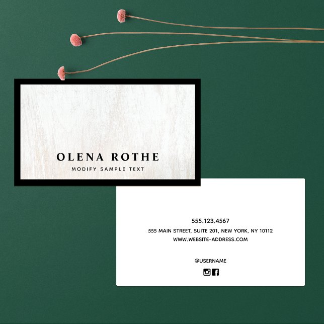 Carte D'appel Chic Bordure Noire Blanc Bois Professionnel (Créateur téléchargé)