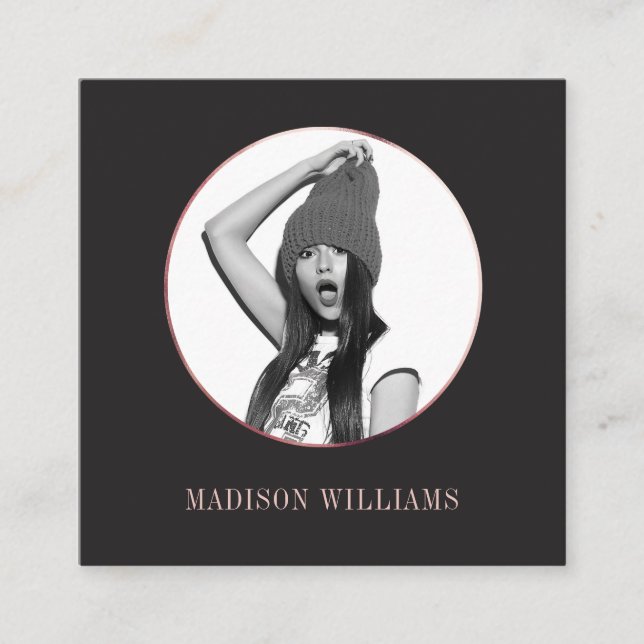 Carte D'appel Chic Elegant Rose Gold Photo Médias Sociaux Unique (Devant)