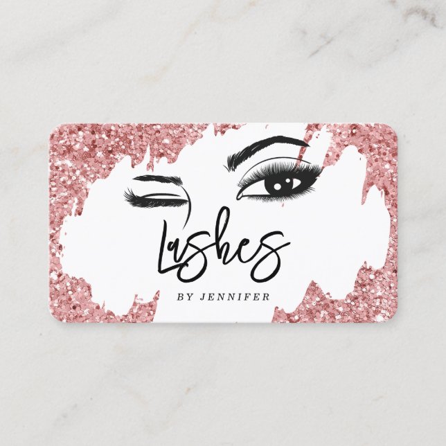 Carte D'appel Cils Yeux et Sourcils Rose Gold Paillettes Entrepr (Devant)