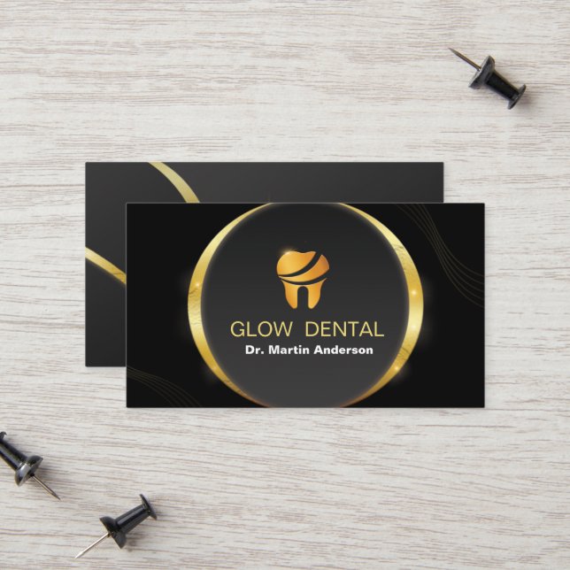 Carte D'appel Clinique dentaire professionnelle Gold Tooth Logo (Devant/Arrière en situation)