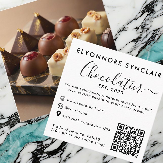 Carte D'appel Code QR de photo de marque de chocolatier de scrip (Créateur téléchargé)