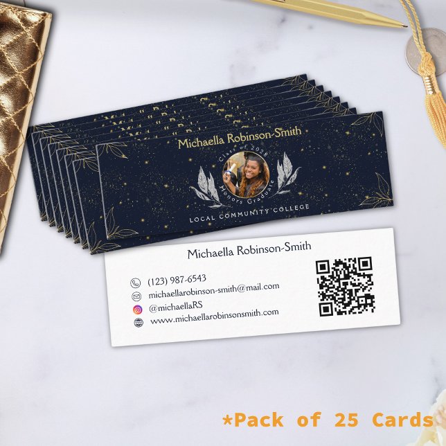 Carte D'appel Code QR de remise des diplômes élégant bleu marine (Créateur téléchargé)
