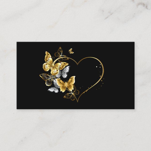 Carte D'appel Coeur aux papillons d'or (Devant)