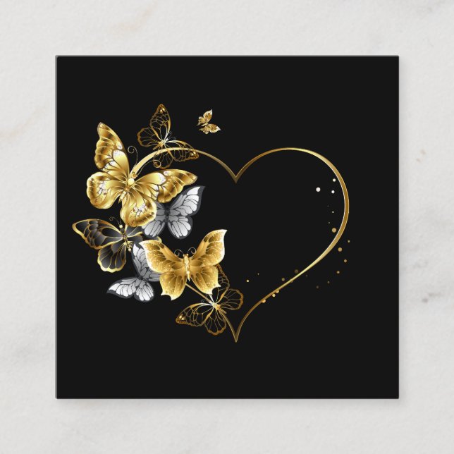 Carte D'appel Coeur aux papillons d'or (Devant)