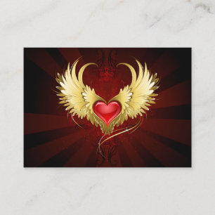 Carte D'appel Coeur rouge avec ailes d'or