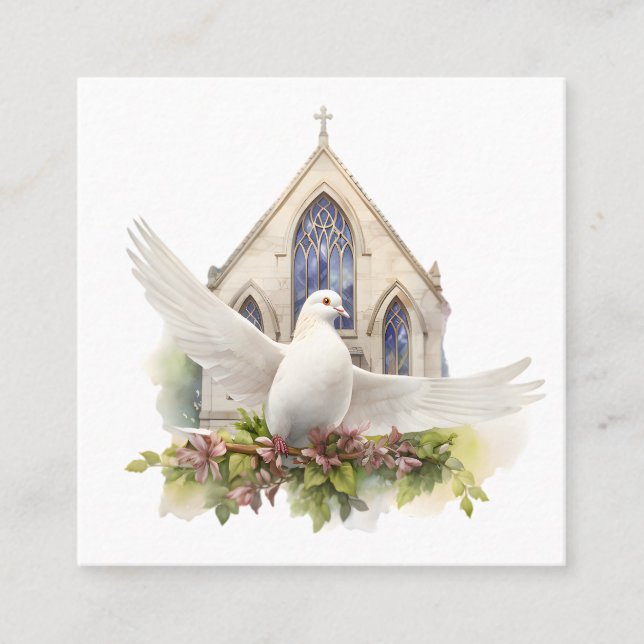 Carte D'appel Colombe blanche avec église (Devant)