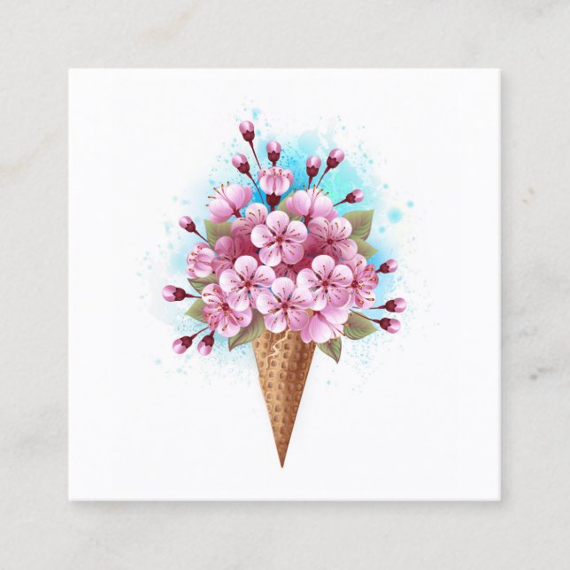 Carte D'appel Cône rose Sakura crème glacée gaufre (Devant)