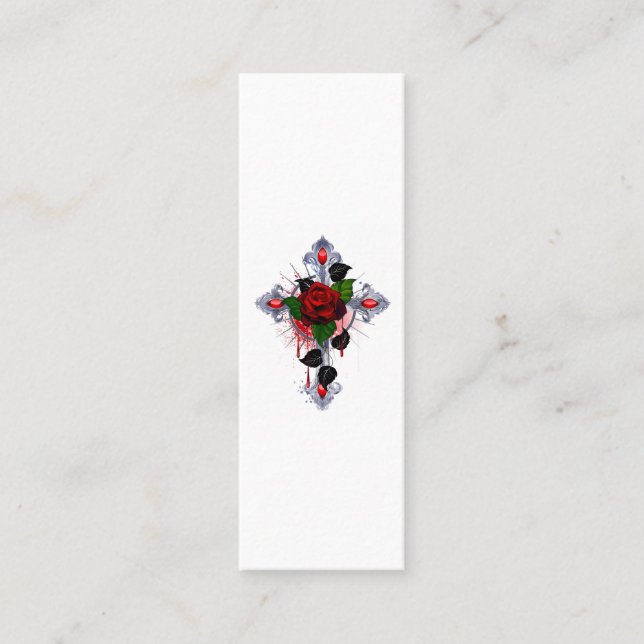 Carte D'appel Croix d'argent avec une rose rouge (Devant)