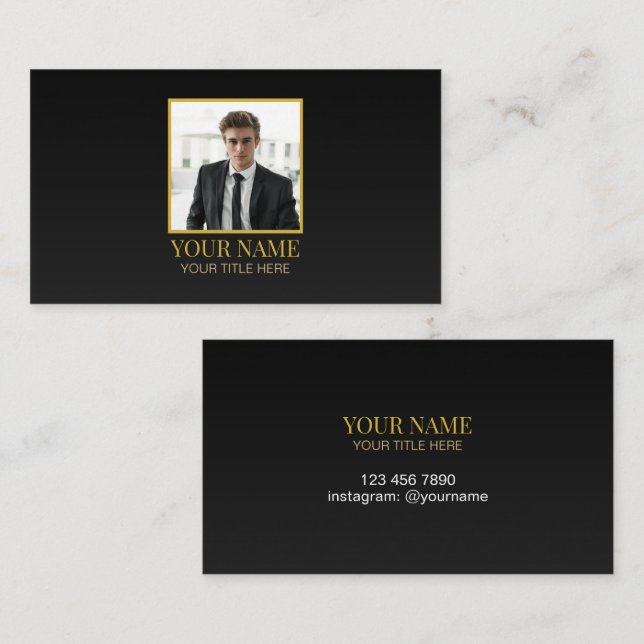Carte D'appel Custom All Black and Gold Best Luxury Photo Name (Devant / Derrière)