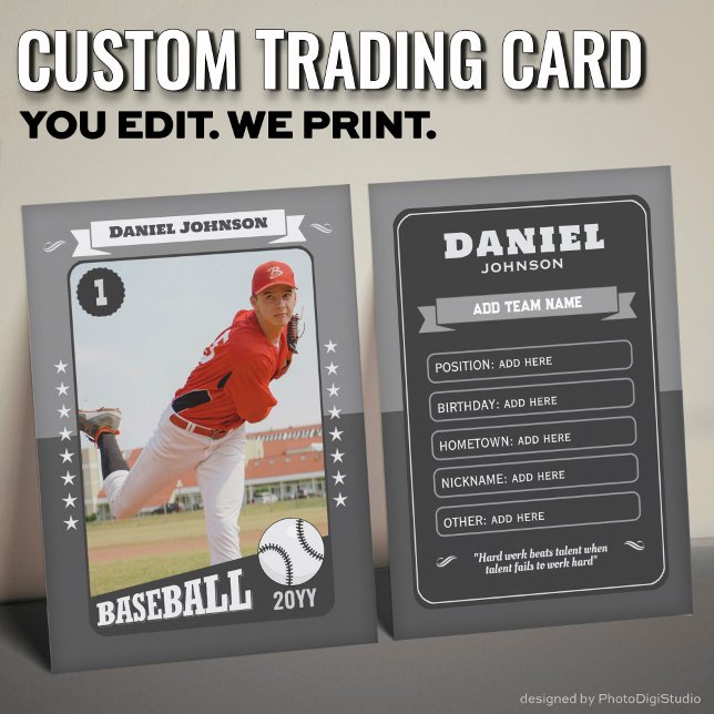 Carte D'appel Custom Baseball Trading Card, Gray Retro Player (Custom Baseball Trading Card, Teal Retro Player Card)