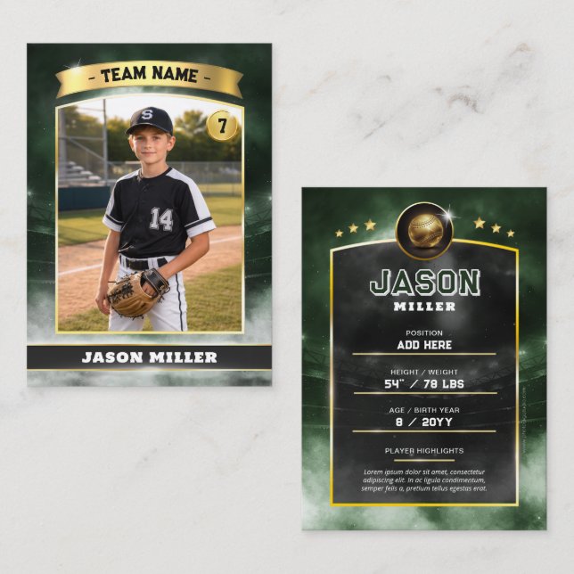 Carte D'appel Custom Baseball Trading Card, Green Gold Stadium  (Devant / Derrière)