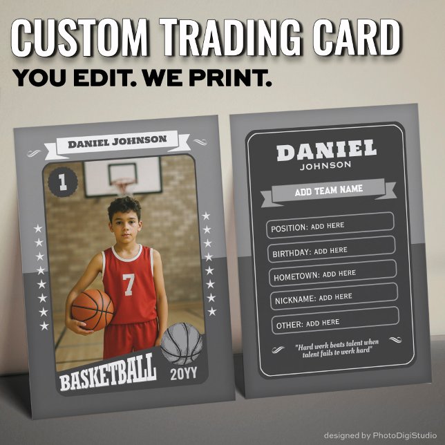 Carte D'appel Custom Basketball Trading Card, Gray Retro Player (Custom Basketball Trading Card, Gray Retro Player Card)