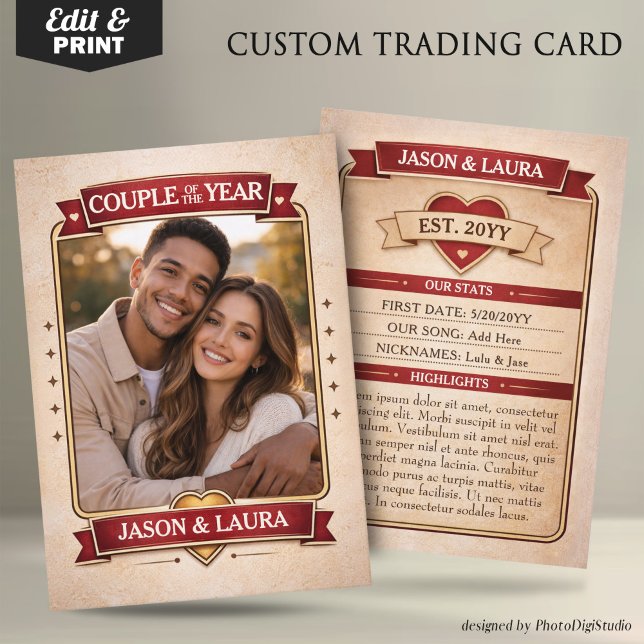 Carte D'appel Custom Couple Trading Card, Custom Anniversary  (Custom Couple Trading Card, Custom Anniversary Card Vintage Trading Card Couple Keepsake)