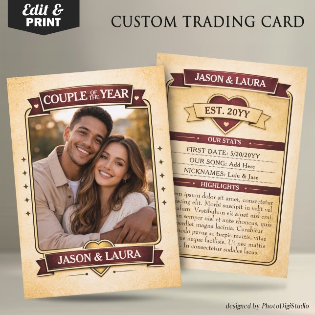 Carte D'appel Custom Couple Trading Card, Custom Anniversary  (Custom Couple Trading Card, Custom Anniversary Card Vintage Trading Card Couple Keepsake)
