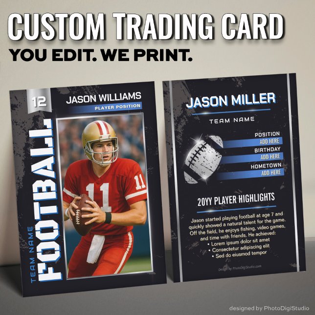 Carte D'appel Custom Football Trading Card, Blue Power Player (Custom Football Trading Card, Blue Power Player Card)