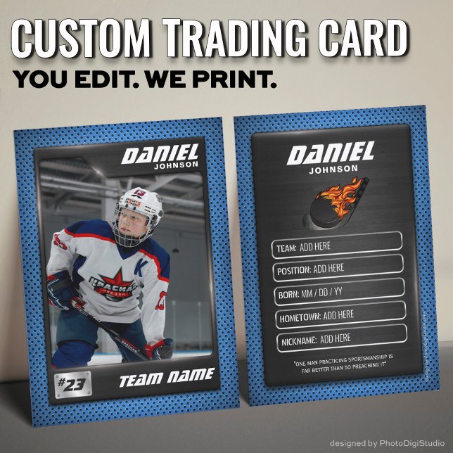 Carte D'appel Custom Hockey Trading Card, Blue Graphite Player (Custom Hockey Trading Card, Blue Graphite Player Card)