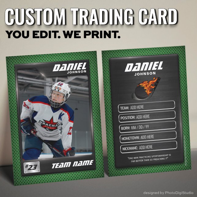 Carte D'appel Custom Hockey Trading Card, Green Graphite Player (Custom Hockey Trading Card, Green Graphite Player Card)