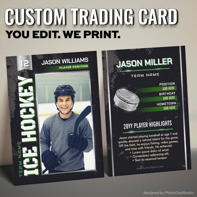 Carte D'appel Custom Hockey Trading Card, Green Power Player (Custom Hockey Trading Card, Green Power Player Card)