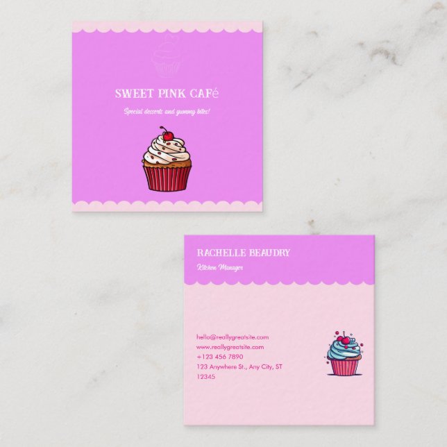 Carte D'appel Cute Cupcake Boulangerie Douce & Fun Chef pâtisser (Devant / Derrière)