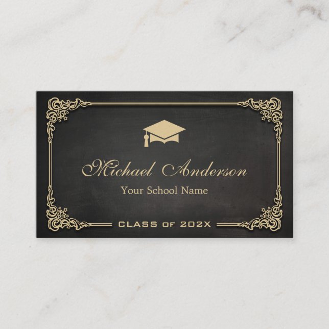 Carte D'appel Elegant Black Gold Class of Graduate Student (Devant)