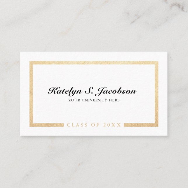 Carte D'appel Élégant chic or blanc classe de graduation du nom  (Devant)