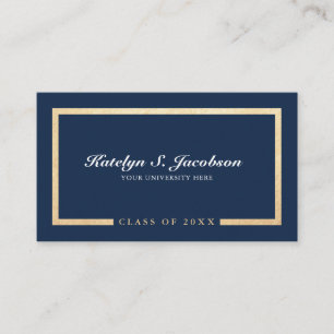 Carte D'appel Élégant chic or bleu classe de graduation du nom c