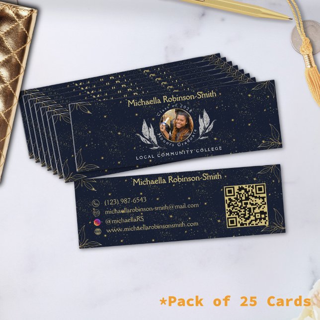 Carte D'appel Élégant Marine Gold Graduation QR Code (Créateur téléchargé)